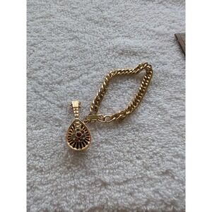 Vintage Mandolin Gold Tone Chain Link Charm Bracelet 7"